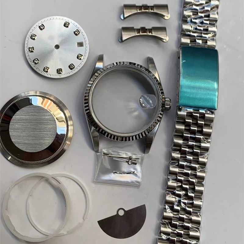 

36mm Assemble Watch Dial Case set Stainless Steel Strap Mineral/Sapphire Set for 2834 2836 2846 8200 2813 Movement