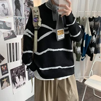 japanese high street hip hop striped sweater men knitted pullover winter clothes korean style streetwear clothes for teenagers