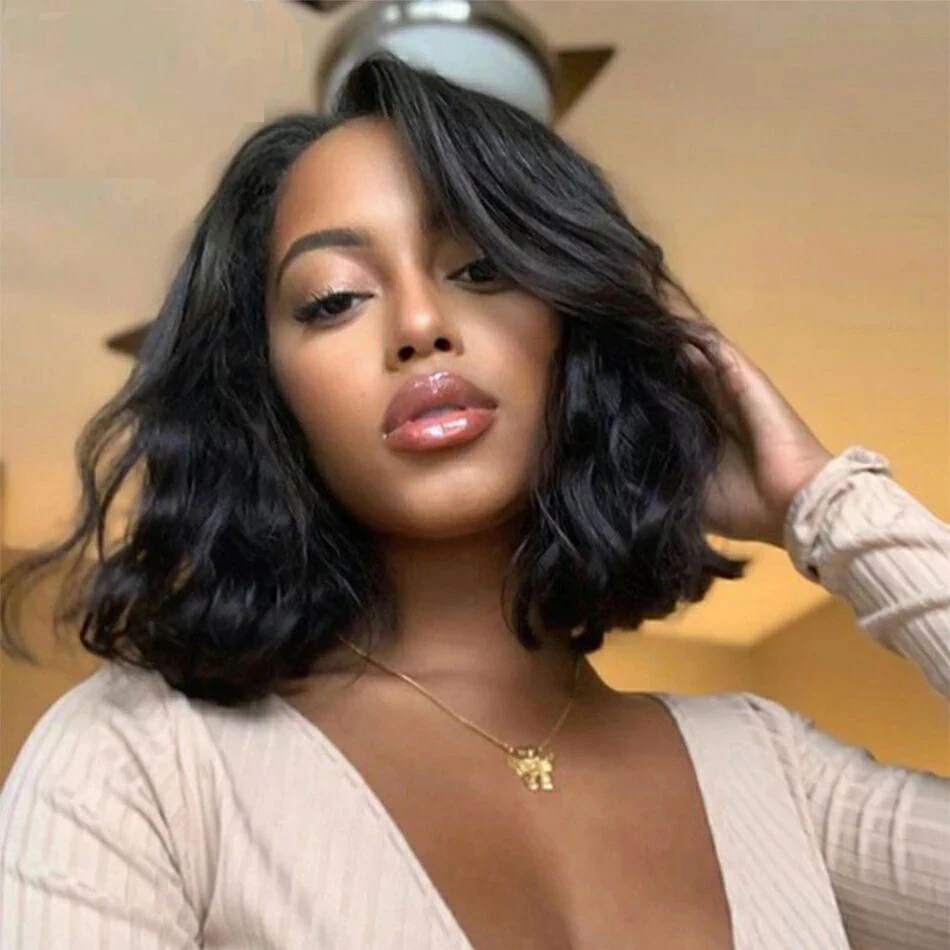 

Short Wavy Bob Human Hair Wigs 4x4x1 Closure Lace Front Wig For Black Women Body Wave Bob Wig Lace Closure Wig Brazilian Remy