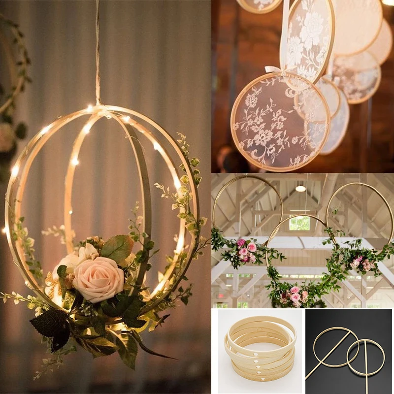 

1Pcs 10-26cm DIY Handmade Catcher Embroidery Wreath Circle Hoop Craft Round Wooden Ring Bamboo Hoop Wedding Christmas Decoration