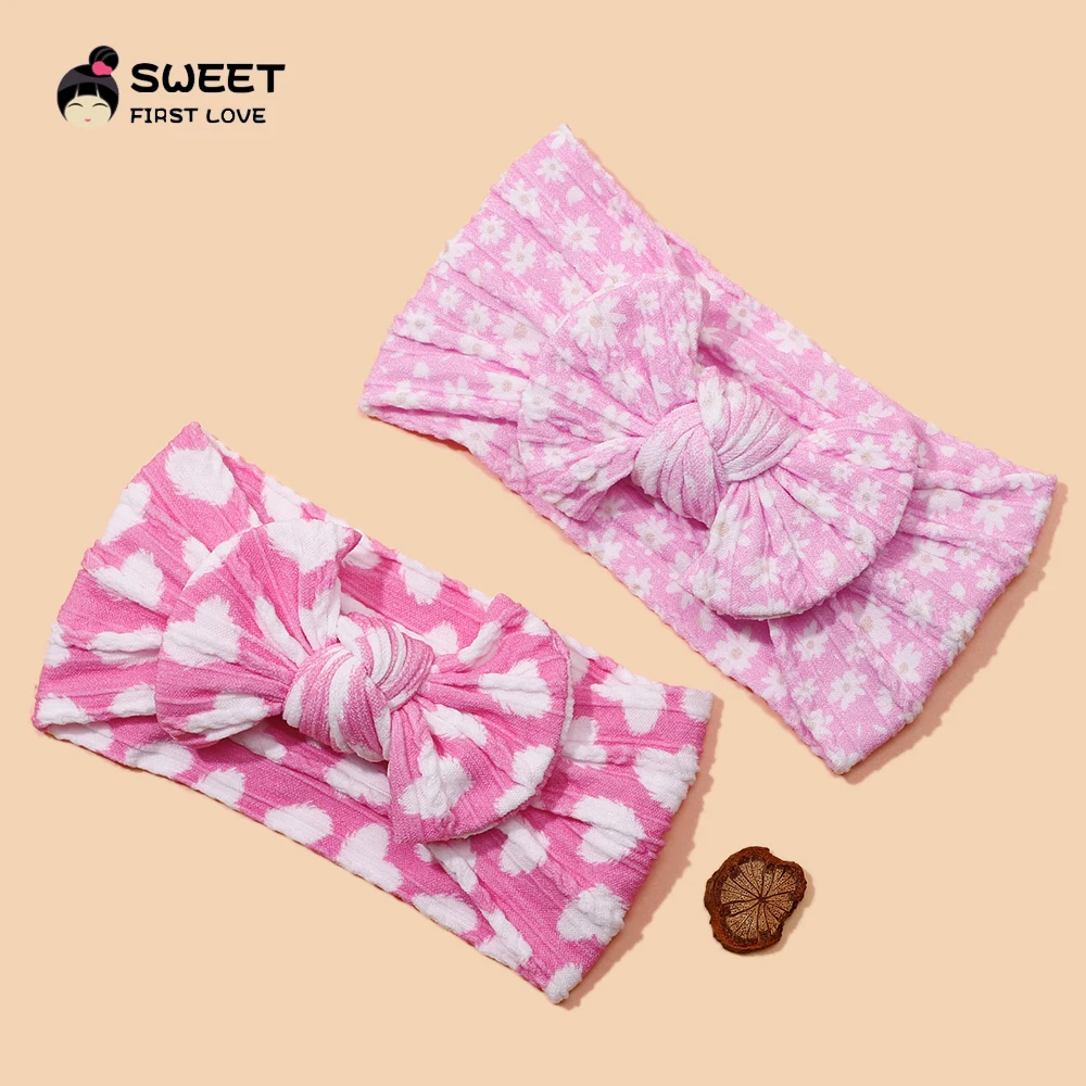 Детская нейлоновая повязка на голову с принтом сердца и бантом мягкая эластичная