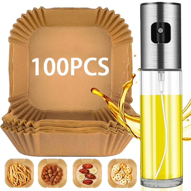 

Air Fryer Liners Air Fryer Disposable Paper Liner Square 100ml Oil Sprayer Spray Bottle Olive Oil For Air Fryer Baking Roasting