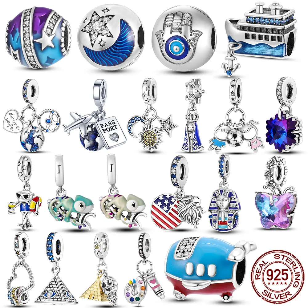 Серебро 925 пробы Звездные глаза Фатима рука луна фотоэлемент подвеска-зажим