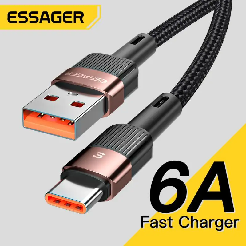 

Essager 6A USB Type C Cable For Huawei P30 P40 Pro 66W Fast Charging Wire USB-C Charger Data Cord For Samsung S21 Ultra S20 Poco