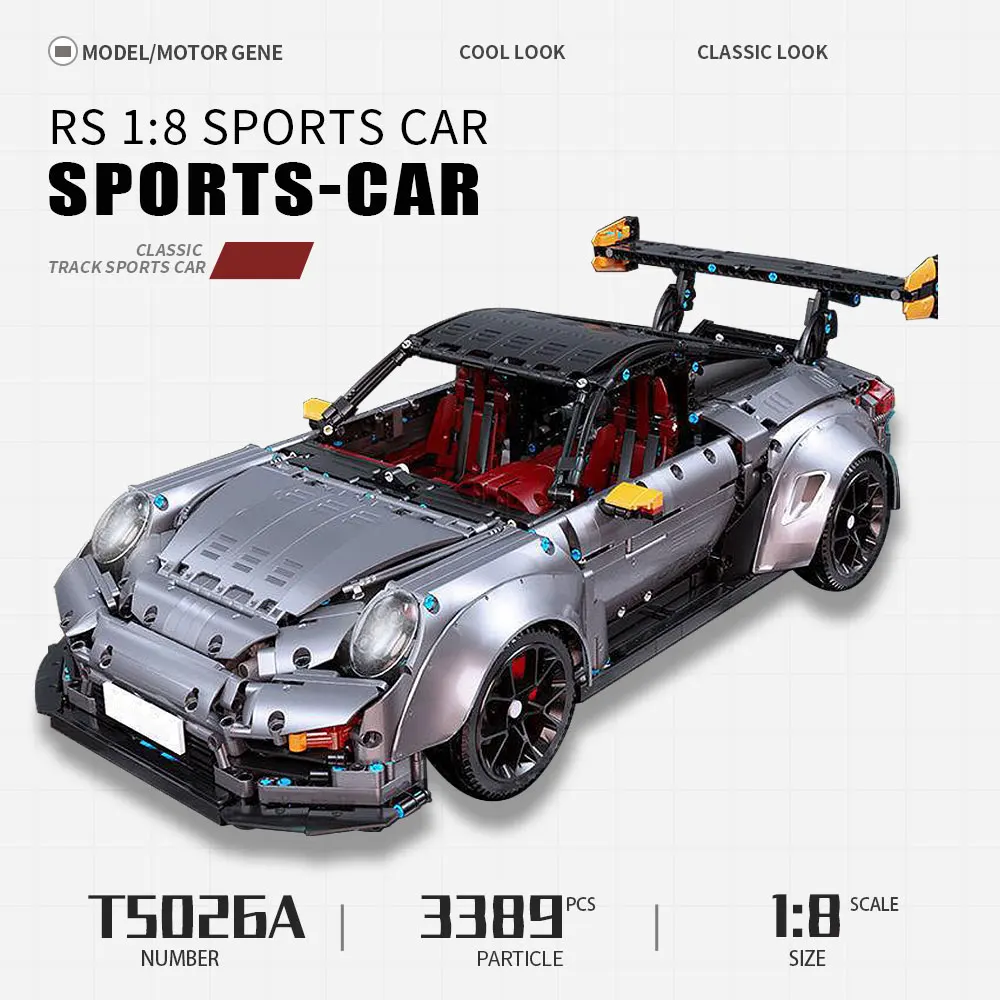 

High Tech RC 911 RS 1:8 Super Sporty Sports Car City Racing T5026A Moc Brick Modular Building Block Technical Model Toy 3389PCS