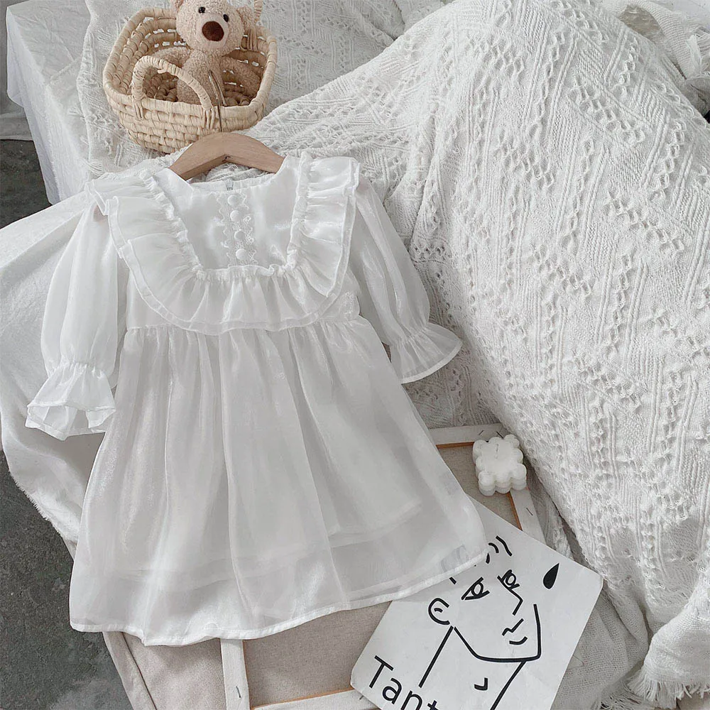 

Melario New White Girls Clothing Dresses 2022 Fashion Summer Girl Long Sleeve Pleated Princess Dress for 2-7Y Baby Costumes
