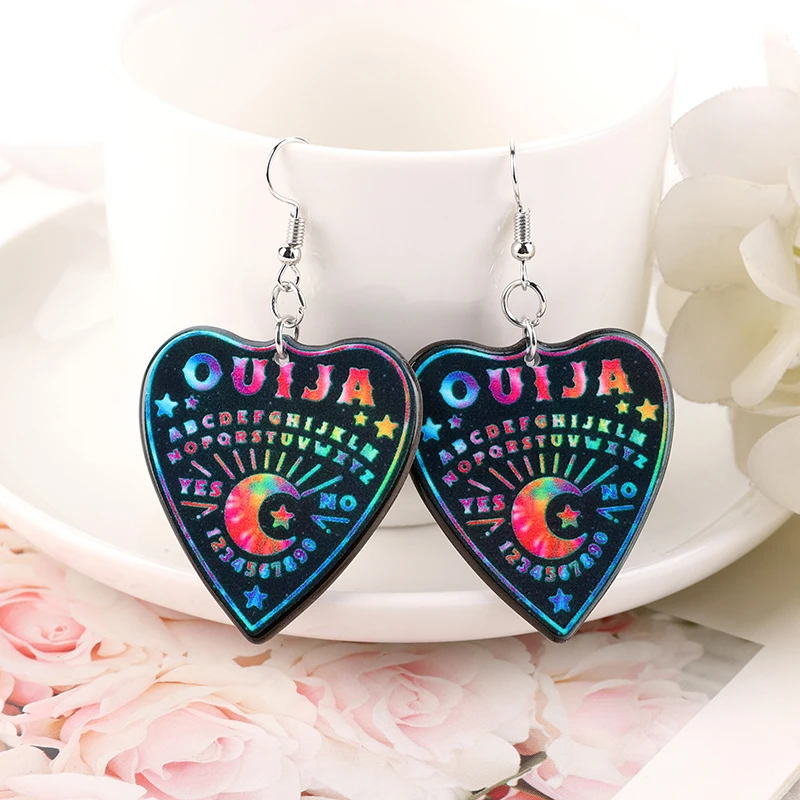 

1Pair Fashion Creative Rainbow Ouija Dangle Earrings Acrylic Sun Moon Yes NO Handmade Earring for Girl Birthday Gift