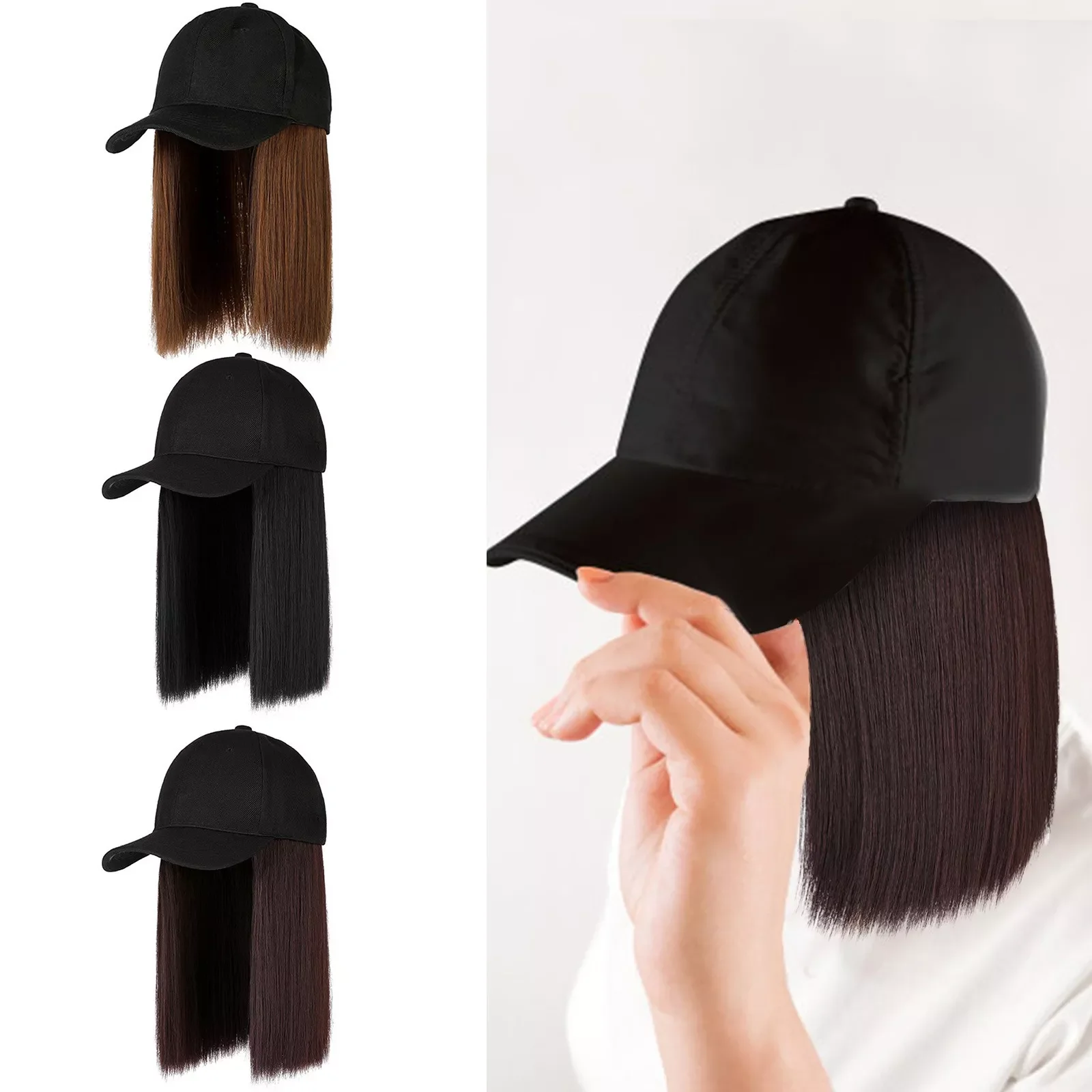

Cap Hair Straight Hair Hairstyle Adjustable Wig Hat Attached Long Hair High Temperature Silk Headwear Hairs
