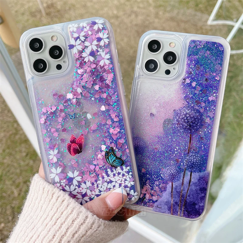 Cute Dandelion Cherry For Xiaomi Redmi 10 9 Prime 10C 9A 9C 9T 8A 7A 6 Y3 Y2 S2 K50 A1 Plus Case Glitter Liquid Quicksand Cover