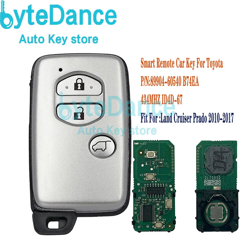 

89904-60A50 3Button For Toyota Land Cruiser Prado LC150 2010+ Proximity Smart Remote Key B74EA B77EA 4D-67 Chip 61A541-0030 F433