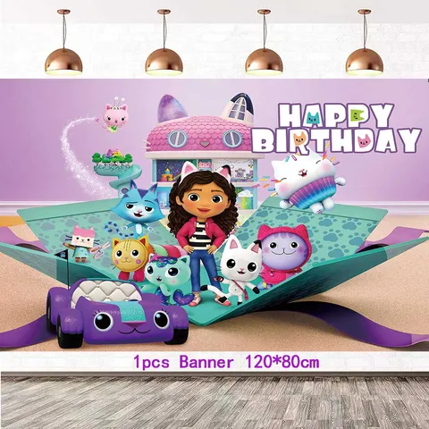 Украшение на день рождения для кукольного домика Gabbys, кошки, воздушные шарики, одноразовая посуда, фон для девочек, фигурки для кукольного дома