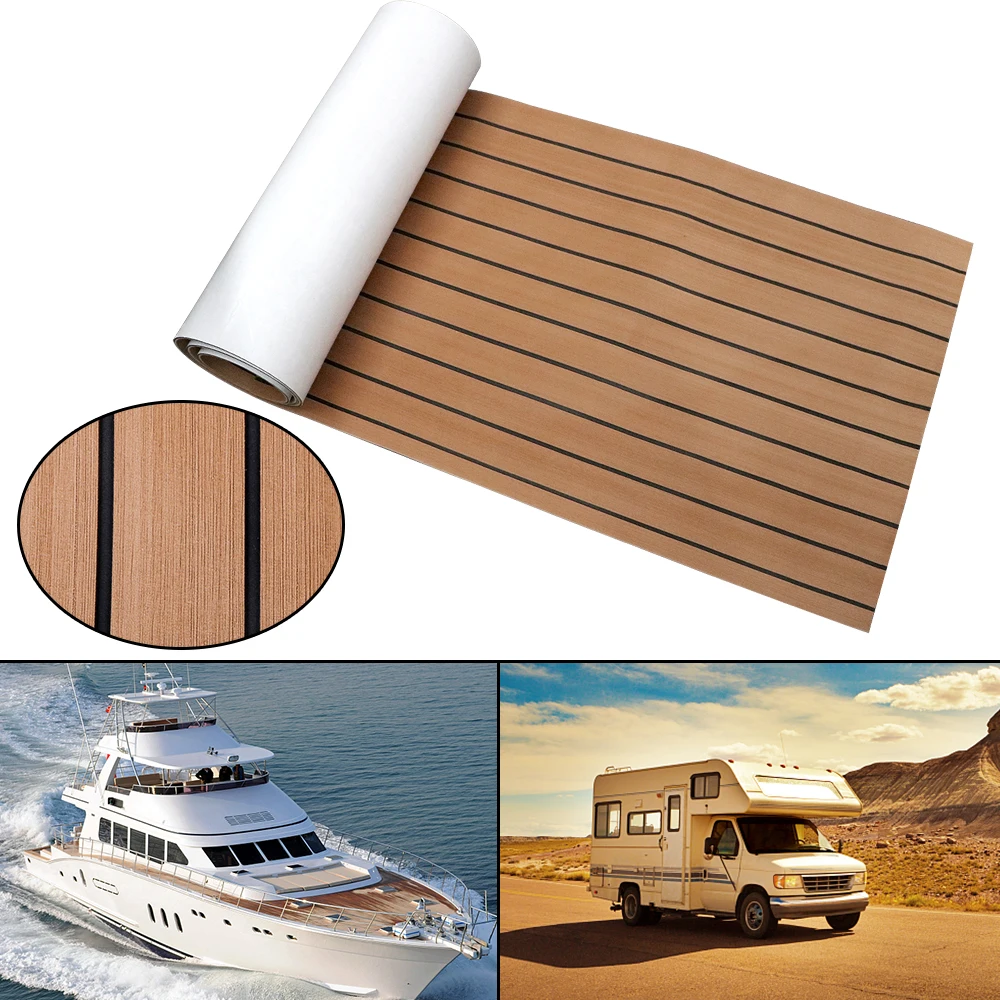 

Faux Teak Brown Decking Sheet Yacht Flooring Non-absorbent 600*2400*5mm Boat Deck Mat EVA Foam Self Adhesive Protective Pad