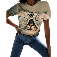 funny t shirt womens short sleeve 3d animal cat printed tops for summer new designer casual loose tees femme round neck