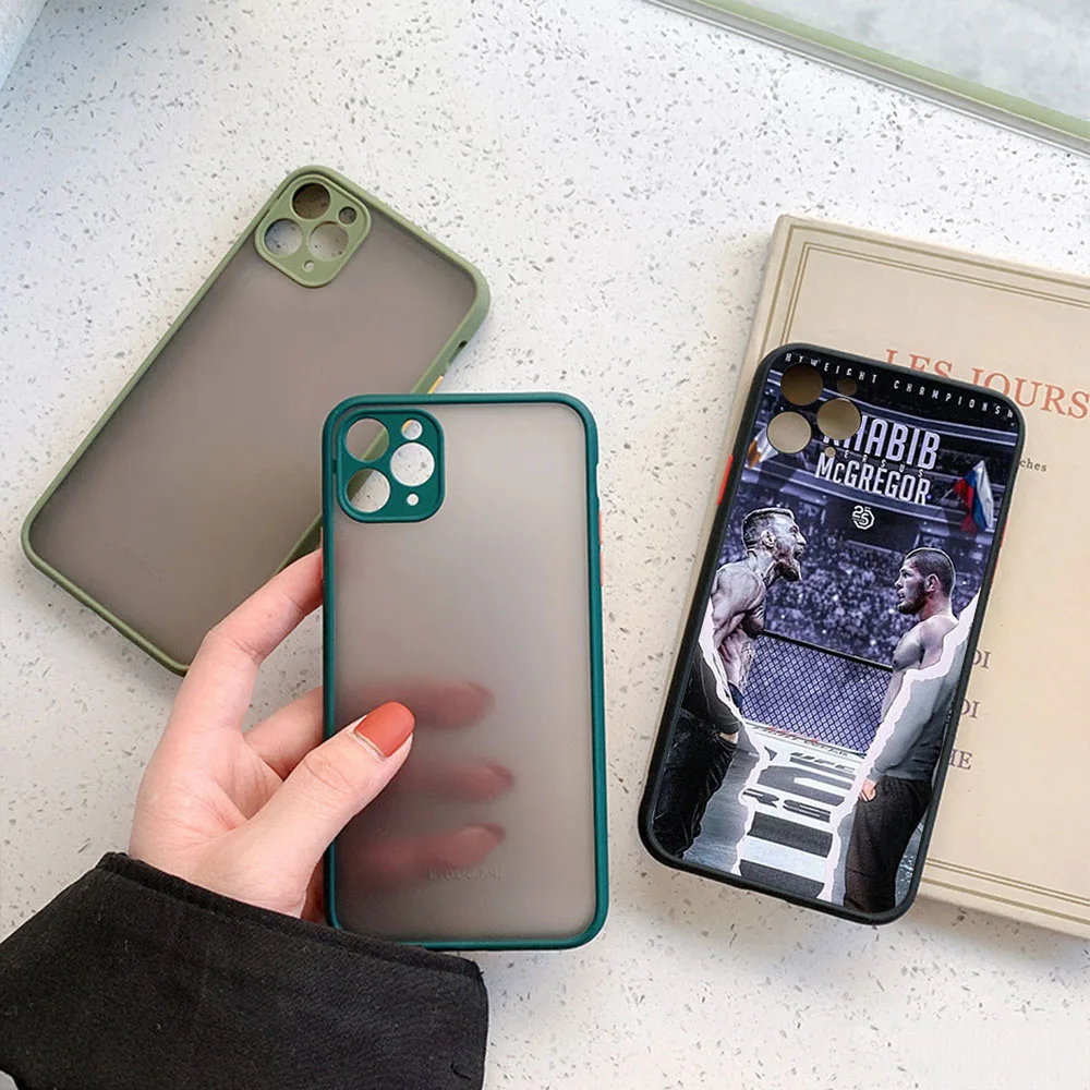 For iphone 16ProMax 15 Pro 14 13 12 Mini 11 7 8 16 Plus XSMax XR KHabib Nurmagomedov Frosted Translucent Cover Black Phone Cases