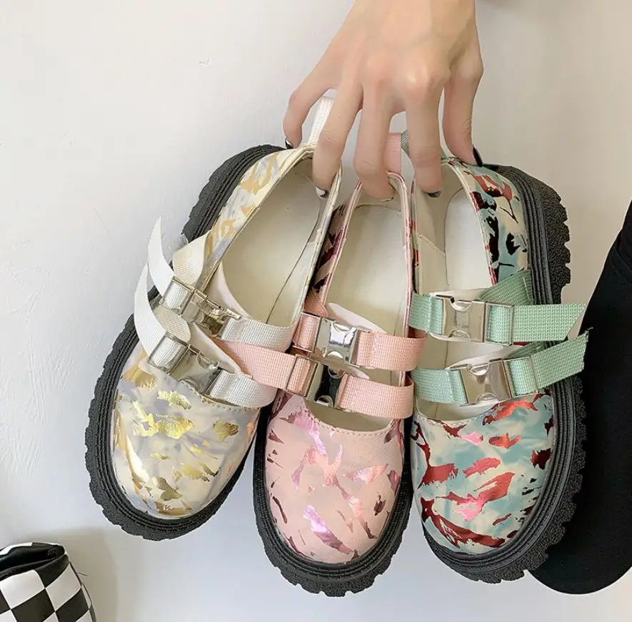 

Lente Mode Vrouwen Loafers Graffiti Print Platte Platform Schoen Dikke Zool Slip Op Schoenen Dames Lederen Casual Oxford Schoen