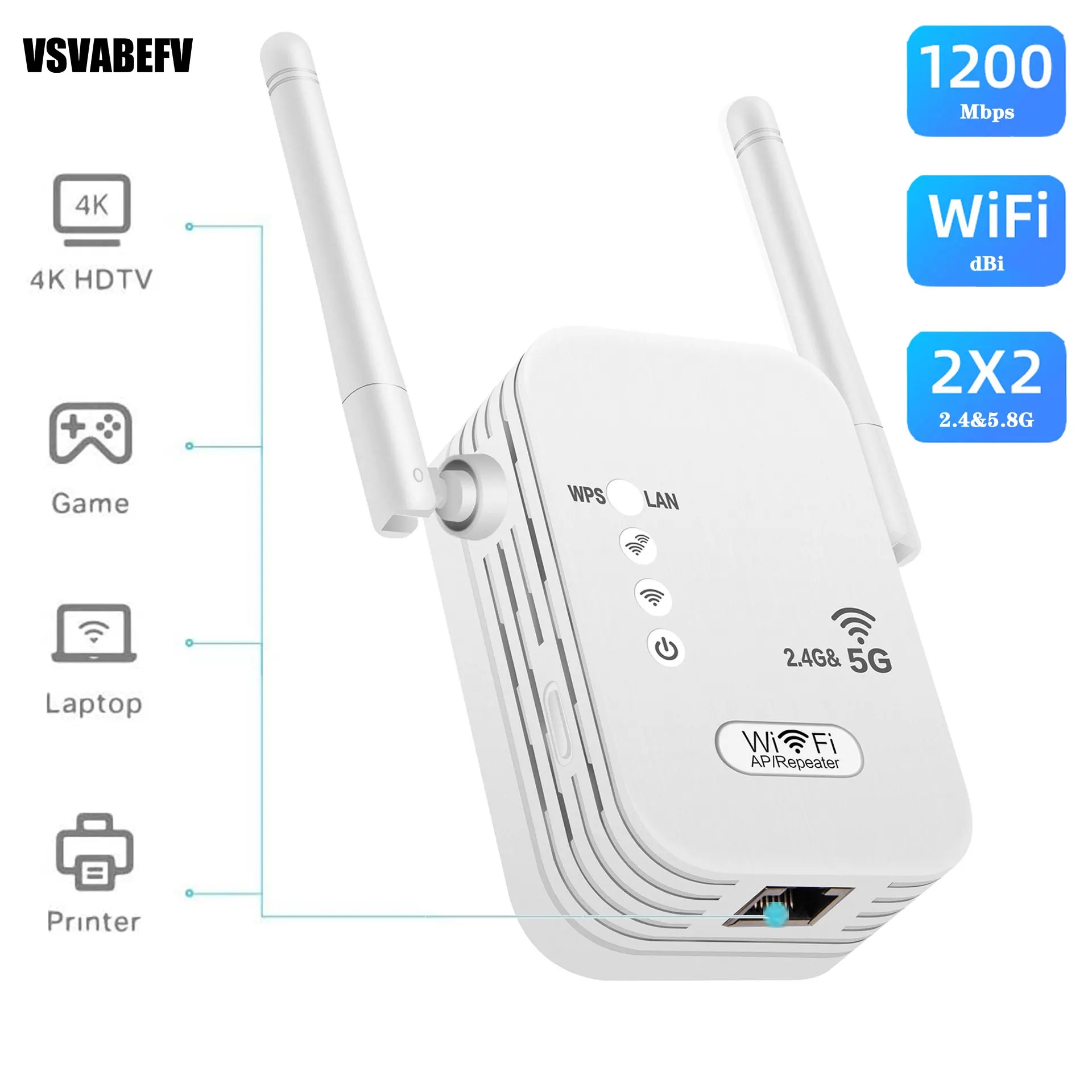 

5GHz WiFi Repeater 1200Mbps Router Amplifier Wi-Fi Long Range Extender2.4G/5.8G WiFi Signal Booster Repeater Wireless Extender