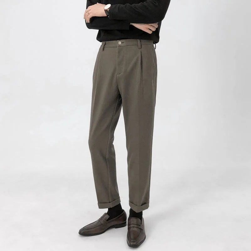 Men's 2023 Winter Thicken Woolen Clothing Suit Pants Casual Straight Korean Fashion Business Long Trousers Male Clothing L97
