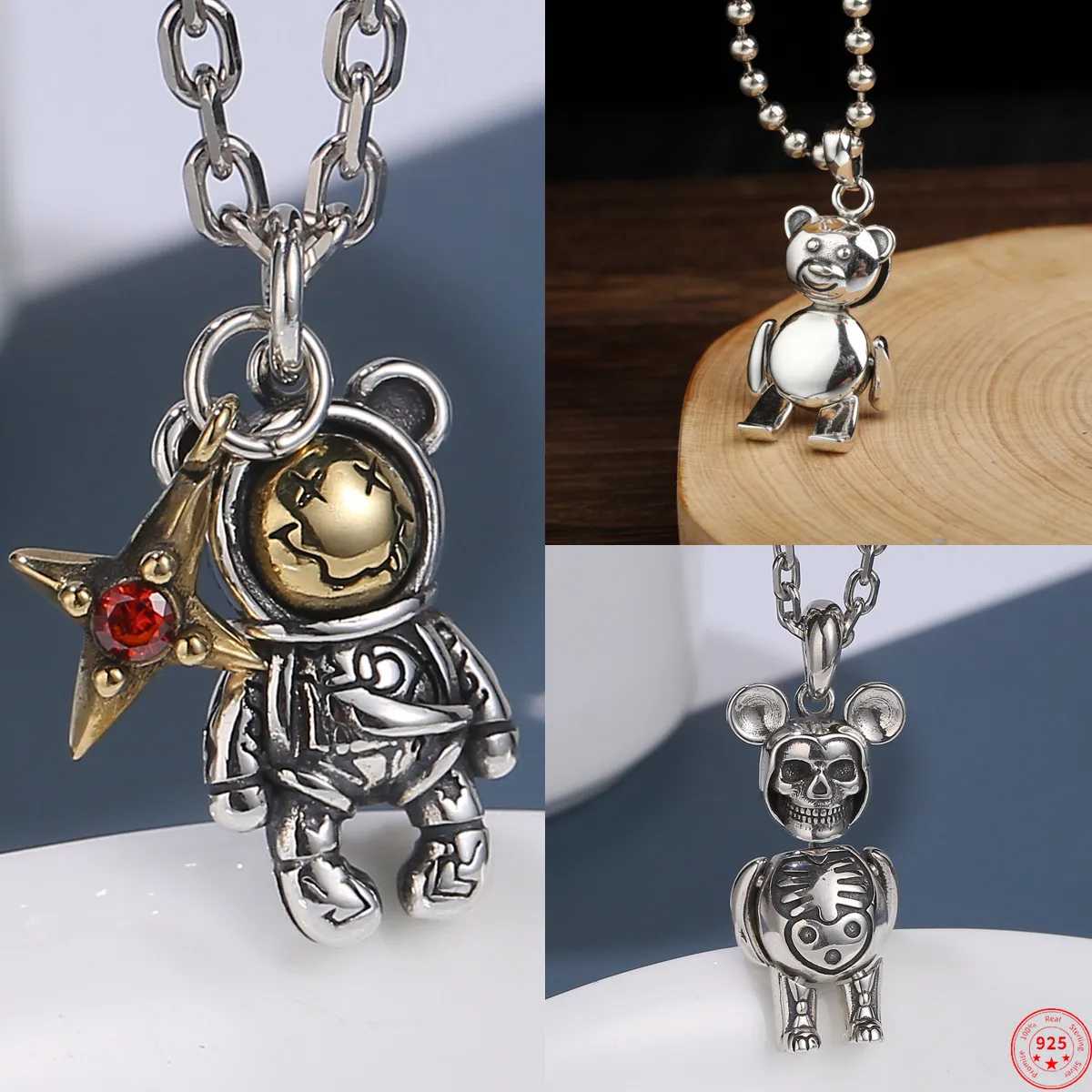 

S925 Sterling Silver Pendant 2022 New Popular Astronaut Space Beart Zircon Pure Argentum Fashion Jewelry for Men Women