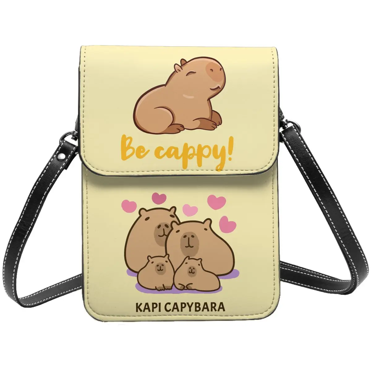 Capybara Lovely Family Leather Cell Phone Purse Merch Fashion Woman Mini Shoulder Bag Card Case Portable