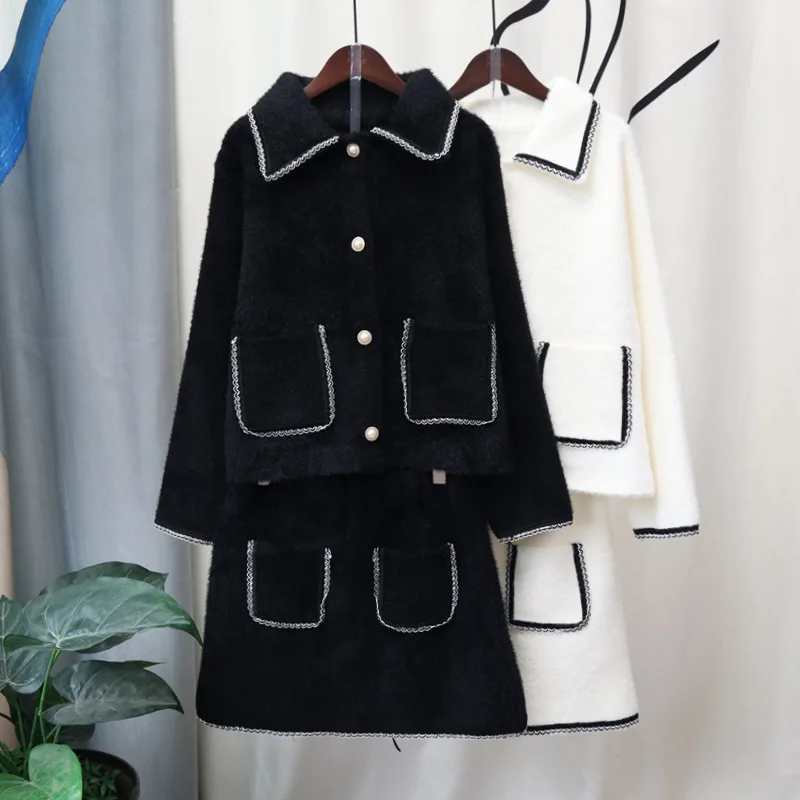 

Fashion Suit 2022 Autumn and Winter Korean Version of The Small Fragrance Style Design Imitation Mink Velvet Knitted 2-piece Set