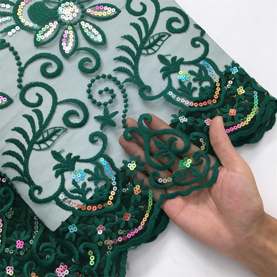 SJD LACE Африканская сетка с блестками Кружевная ткань 2024 Высококачественное