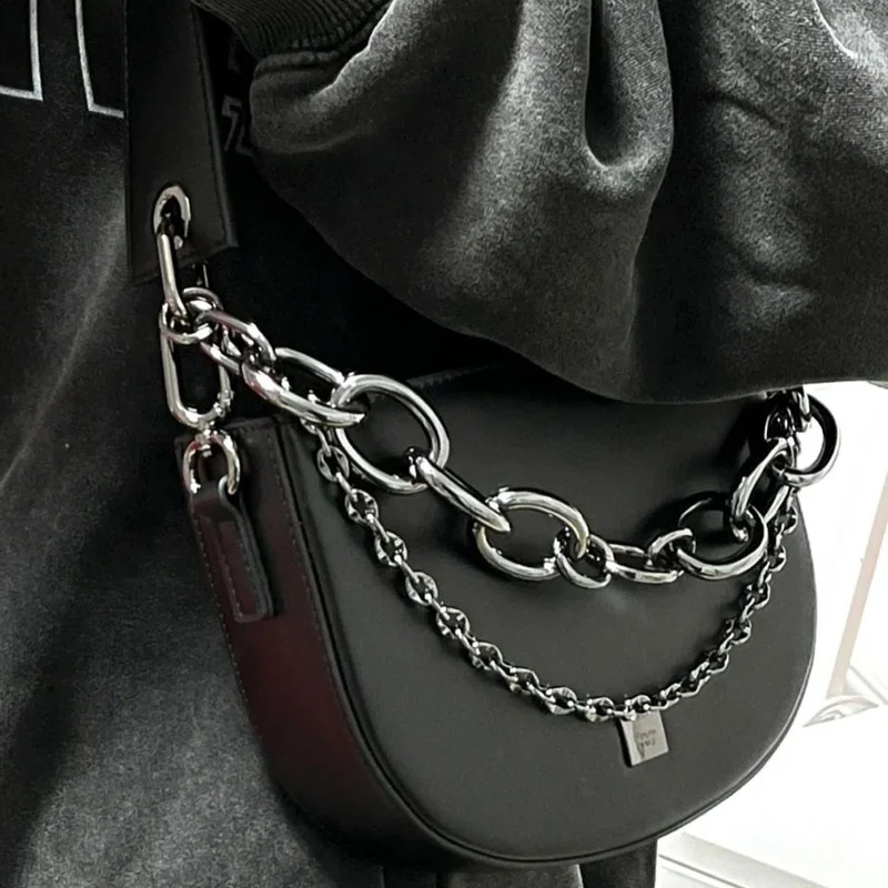 

Xiuya 2022 Street Womens Saddle Bag Chain Design Shoulder Underarm Bag Sweet Cool All-match Casual Messenger Bag Pouch Purse