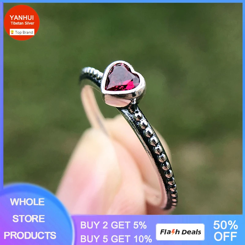 

Antique Tibetan Silver Heart Imitated Ruby Rings for Women Trendy Party Jewelry Anniversary Gift Fashion Accessories R105