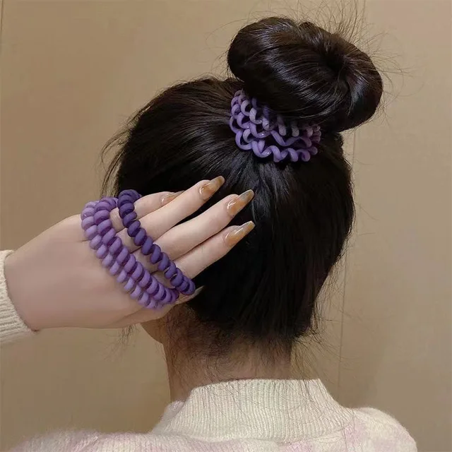 6Pcs/set New Fashion Matt Solid Telephone Wire Elastic Hair Band Frosted Spiral Cord Rubber Band Hair Tie Stretch Head Band Gum 5