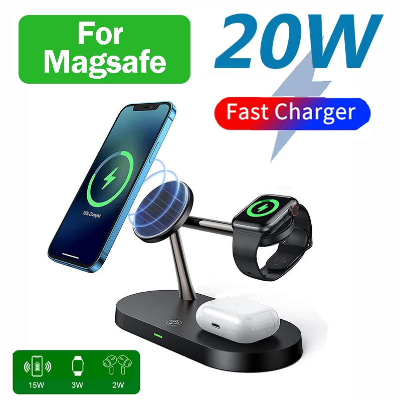 

20W 5 in 1 Magnetic Wireless Charger Stand for iPhone 14 13 12 Pro Max Apple Watch Airpods Induction Fast Charging Station