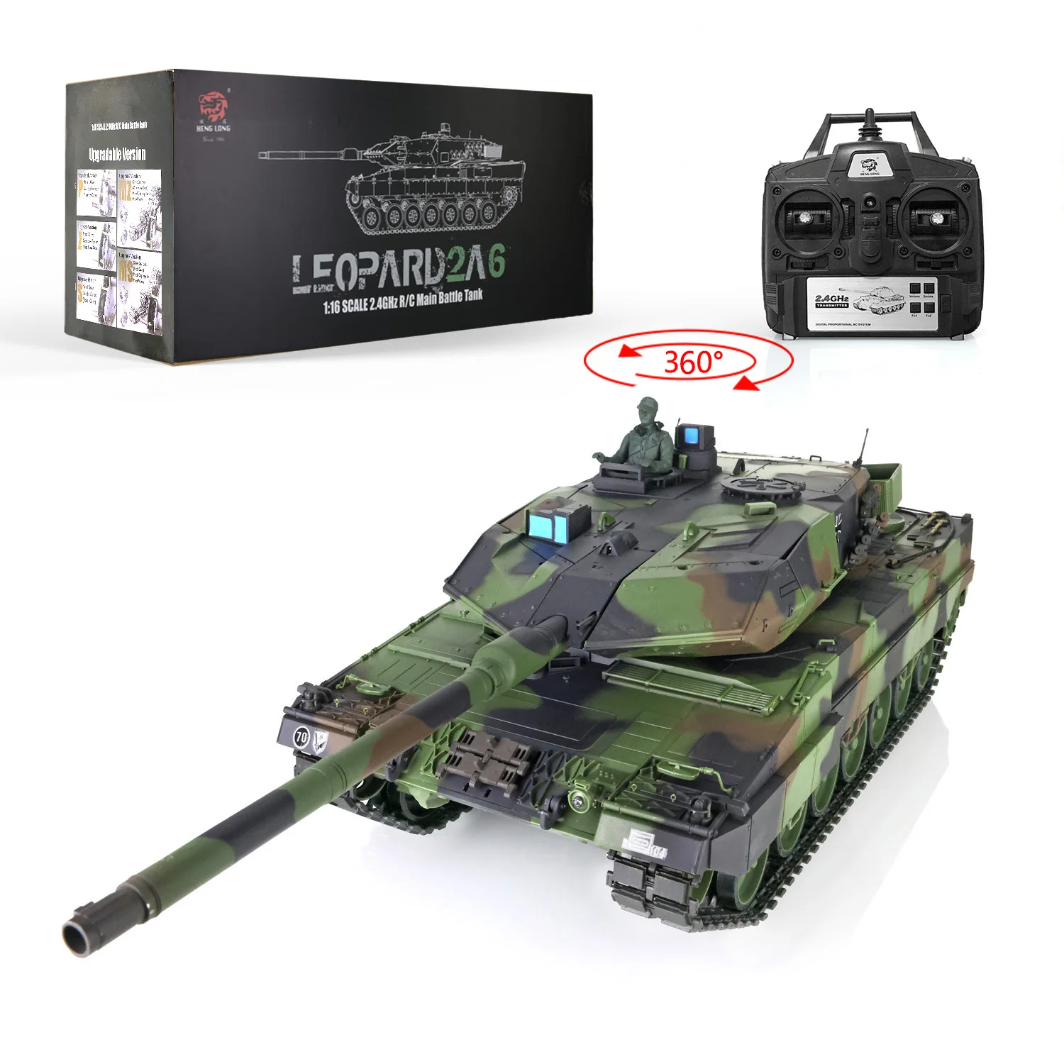 

2.4Ghz HENG LONG 1/16 7.0 Plastic Leopard2A6 RC Tank 3889 W/ 360 Rotation Turret BB Shoot Unit Track Gearbox Toys TH17575-SMT7