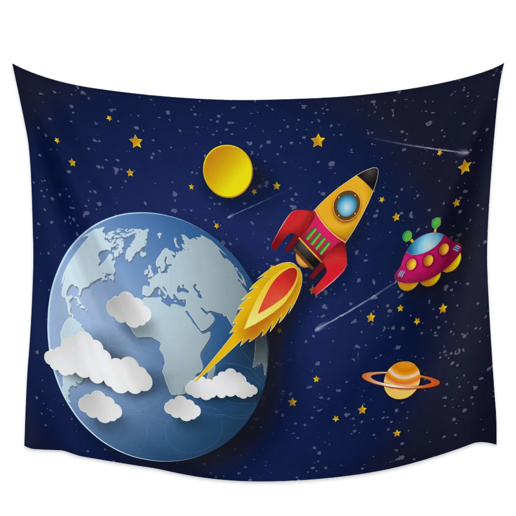 

Галактический мультяшный Рокет Вселенная хиппи гобелен тканевый настенный пляжный Декор для комнаты тканевый ковер коврики для йоги прост...