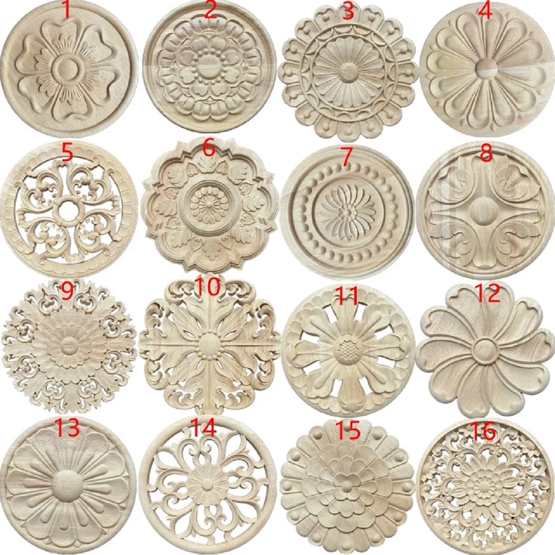 

2pcs round flower door flower solid wood paste flower Chinese European style wooden background wall decoration home decoration b