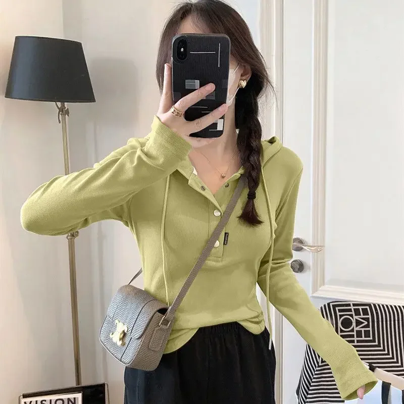 Осень/зима 2024 новая женская утягивающая футболка с капюшоном базовый слой