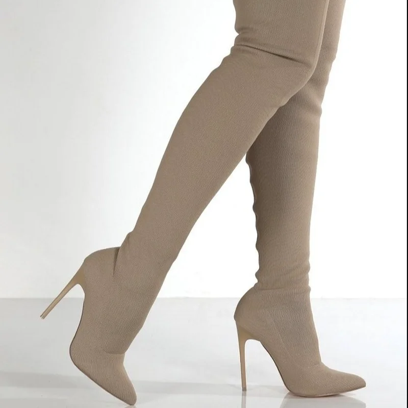 

Осенне-зимние шерстяные короткие сапоги женская обувь с острым носком эластичные сапоги на толстом каблуке сапоги-носки большого размера