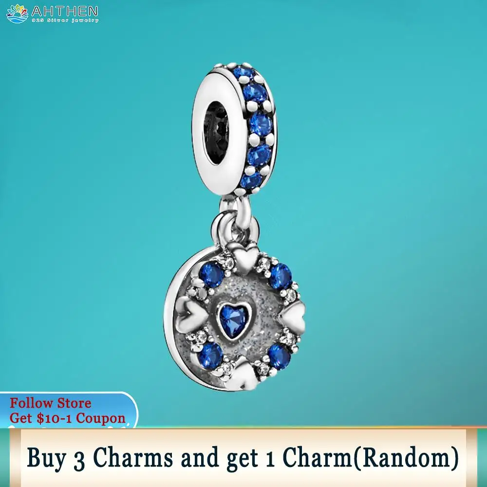 

Ahthen 925 Sterling Silver Bead Sparkling Hearts Dangle Charms fit Original Pandora Bracelets for Women Jewelry Making Girl Gift