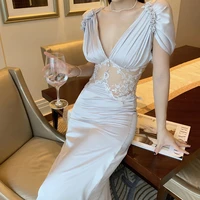 2022 womens v neck long skirt slim and sexy evening dress dress bridesmaid dress wedding dress