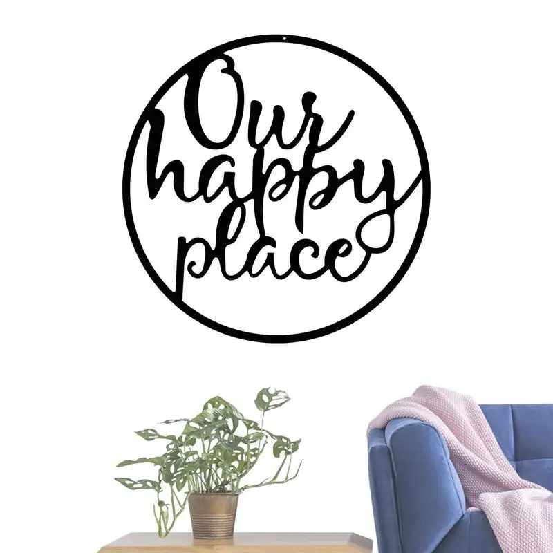 

Welcome To Our Happy Place Sign Metal Wall Hanging Art Outdoor Plaques Wall Decor Sign Lettering Home Signs for Home Living Room
