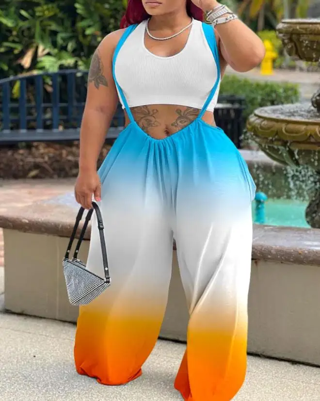 

Y2K Sexy Women's Casual Slim Fit Jumpsuit Ombre Wide Leg Suspender Jumpsuit 2023 Summer New Fashion Jumpsuit Street Apparel Ottd