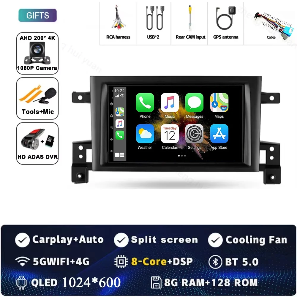 

7-дюймовый для Suzuki Grand Vitara 3 2005-2015 Android 14 2K QLED CarPlay Автомобильный радиоприемник Мультимедийный видеоплеер GPS стерео головной