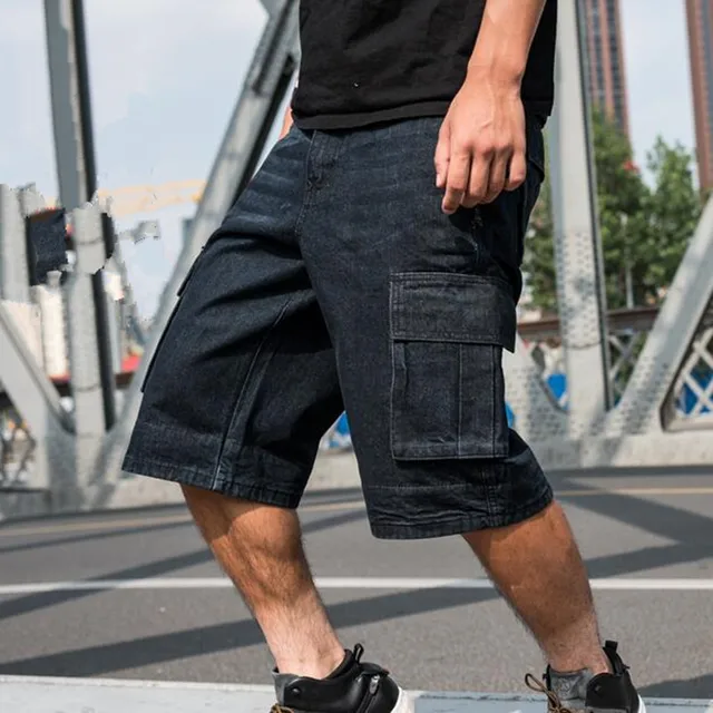 Мужские Свободные мешковатые джинсовые шорты, мужские джинсы, уличная одежда в стиле хип-хоп, Длинные 3/4 Капри, шорты-Карго