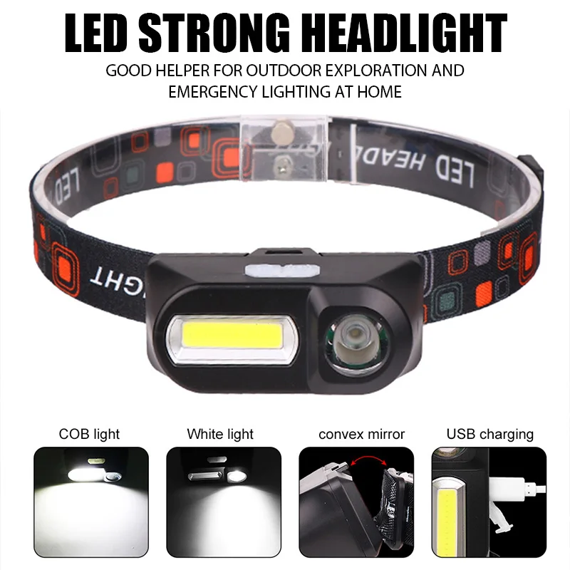 

Портативный Головной фонарь с датчиком освещенности, для походов и отдыха на природе, Головной фонарь с USB-зарядкой, водонепроницаемый Головной фонарь