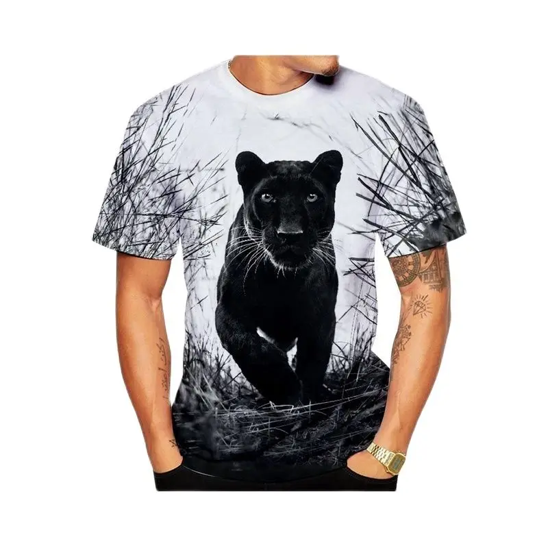

New Summer Men's Black Panther Print 3d Printed T-shirt Animal Short Sleeve Casual Fashion Shirt O Neck Large Size Pullover