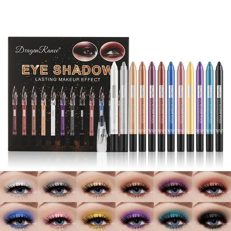 

12pcs Eyeshadow Stick Sets Smudge-Proof Colorful Eye Brightener Eyeshadow Stick Sets Long Lasting Smudge-Proof Shimmer Eyeshadow