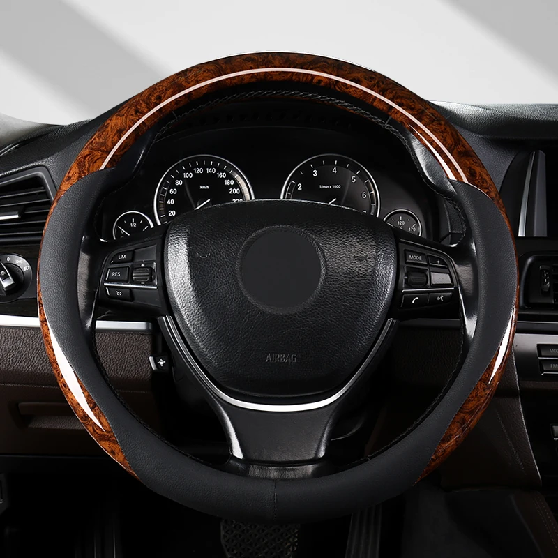 

Кожаный Чехол На Руль Из Микрофибры, Дизайн Под Дерево, Противоскользящие Вентиляционные Отверстия, Универсальный