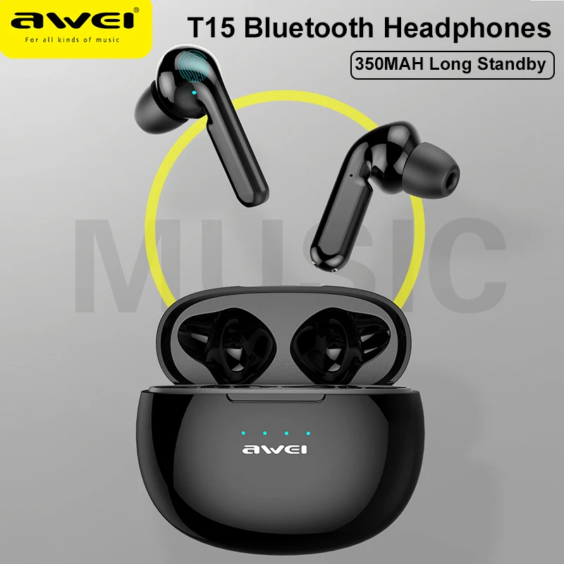 

Awei T15 True Wireless Headphones TWS Bluetooth Earbuds Headsets Deep Bass Earphones With Mic LED Power Display for Sport