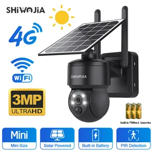 SHIWOJIA 3MP Solar Camera WIFI 4G SIM Solar Panel Surveillance Camera Security Protection PIR Motion Video with 7500mA Battery