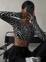 tossy backless sexy zebra print crop top chic slim bandage long sleeve t shirt women 2021 black stretchy t shirts casual