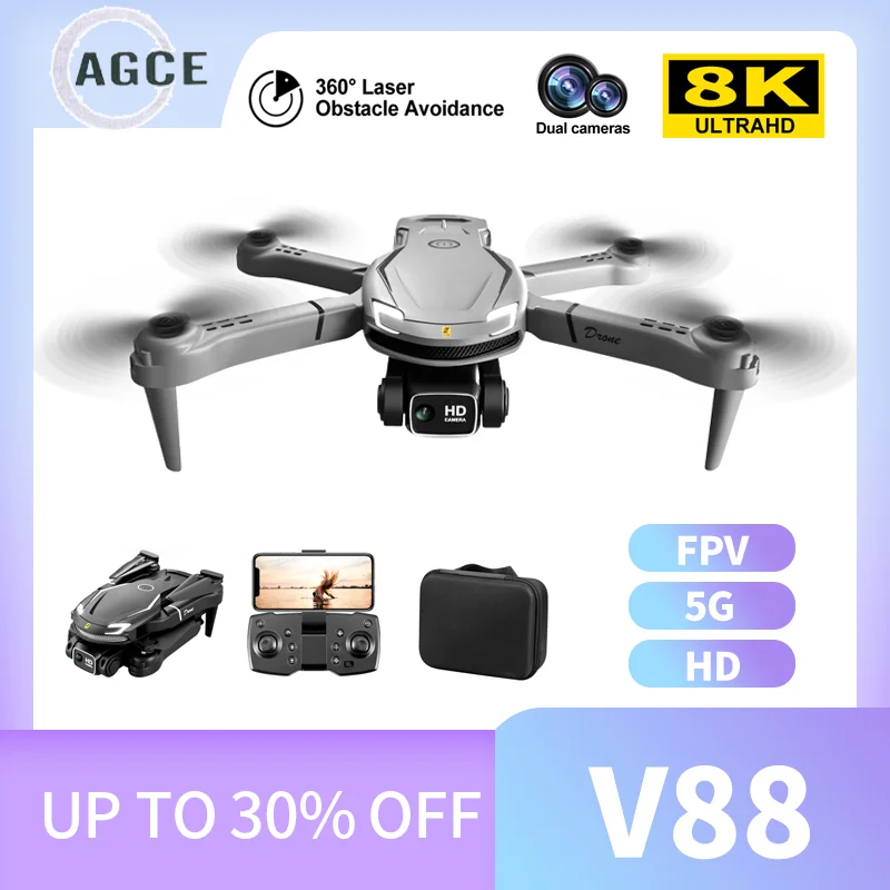 

AGCE V88 Drone 8K HD Dual Camera 5G Dron Professional Obstacle Avoidance Quadcopter GPS Optical Flow Brushless RC 5000M UAV Toy