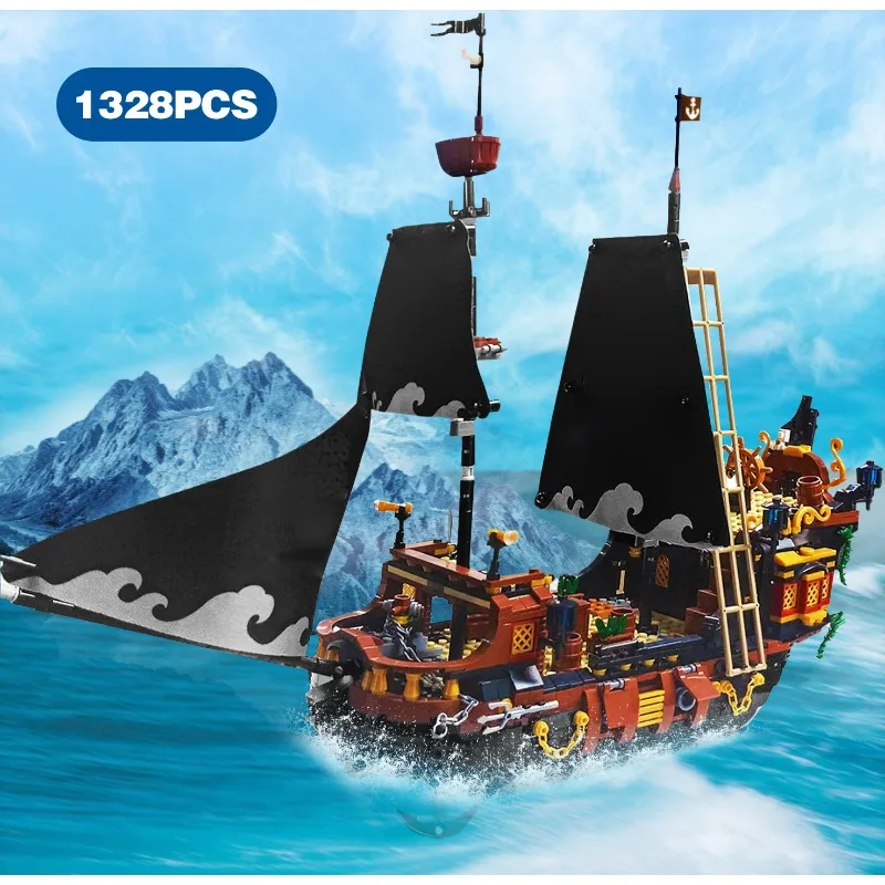 

Черный пиратский корабль «сделай сам», приключения, жемчужный корабль, остров шторм, флагманский корабль, детский мини-кирпич, строительные блоки, модель, подарки