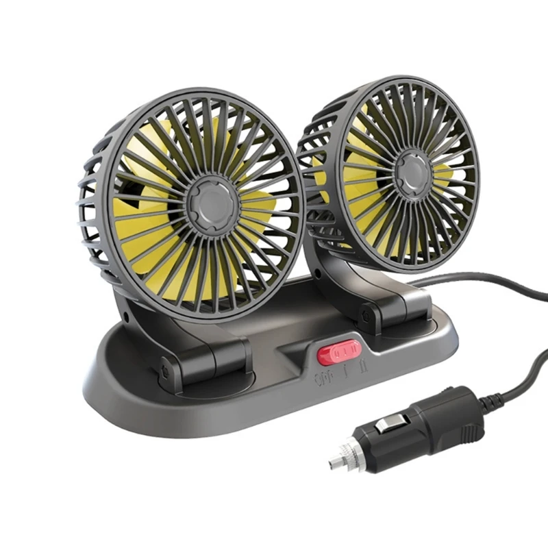 

12V/24V Car Cooling Fan Dual Head 360° Rotation Vehicle Mounted USB Fan Auto Cooler Fan for Dashboard Air Circulator Fan J60F